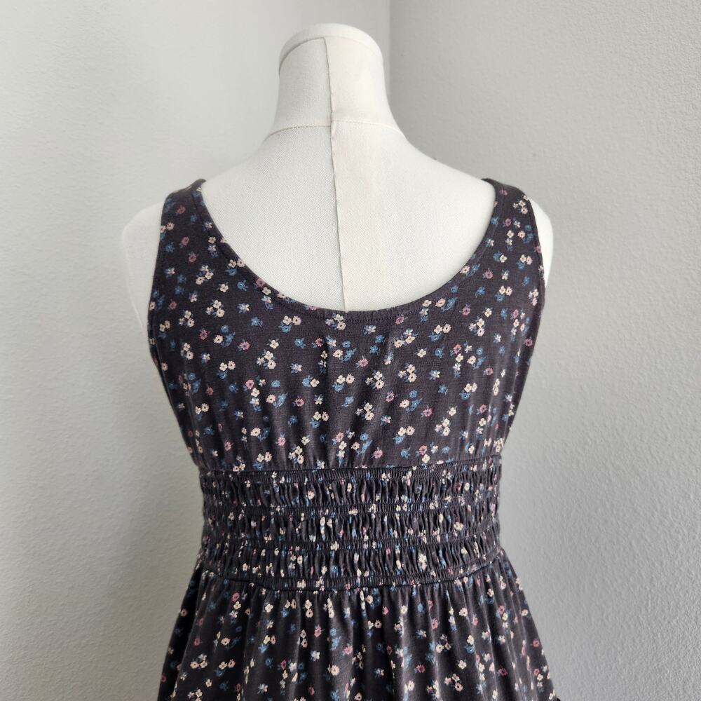 Lucky Brand Grey Ditsy Floral Smocked Tiered Tank Sundress Cotton A Line L - Picture 8 of 11